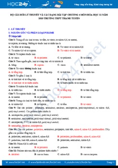 Bộ câu hỏi lý thuyết và các dạng bài tập ôn tập Chương 4 môn Hóa học 12 năm 2020 Trường THPT Thanh Tuyền