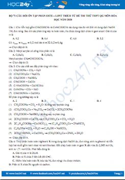 Bộ 71 câu hỏi ôn tập phần Este - Lipit trích từ đề thi thử THPT QG môn Hóa năm 2020