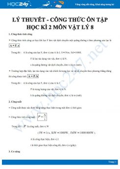 Tổng hợp lý thuyết và công thức ôn tập Học kì 2 môn Vật lý 8 năm 2020