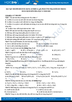 Bài tập chuyên đề dung dịch, sự điện li, pH, phản ứng trao đổi ion trong dung dịch môn Hóa học 11 năm 2020