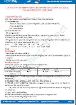 Lý thuyết và bài tập chuyên đề Đại cương về kim loại môn Hóa học 12 năm 2020 Trường THPT Long Thạnh