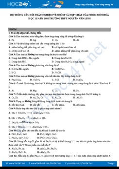 Hệ thống câu hỏi về Nhôm và hợp chất của Nhôm môn Hóa học 12 năm 2020 Trường THPT Nguyễn Văn Linh