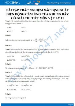 Bài tập trắc nghiệm xác định suất điện động cảm ứng của khung dây có giải chi tiết môn Vật lý 11