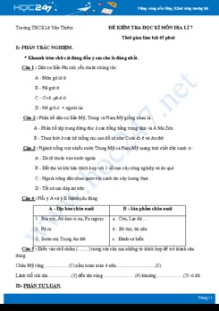 Đề kiểm tra ôn tập 1 tiết HK2 môn Địa lí 7 năm 2020 - Trường THCS Lê Văn Thiêm có đáp án