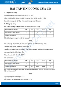 Phương pháp giải dạng bài tập Tính công của cơ Sinh học 8