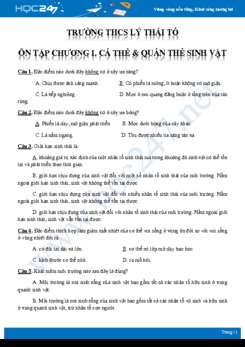 41 Câu hỏi trắc nghiệm ôn tập về Cá thể và quần thể Sinh vật Sinh học 12 - Trường THPT Lý Thái Tổ có đáp án