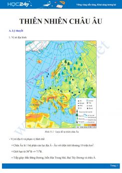 Lý thuyết và câu hỏi trắc nghiệm ôn tập về thiên nhiên châu Âu Địa lí 7