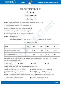 Đề kiểm tra ôn tập HK2 môn Địa lí 12 năm 2019-2020 - Trường THPT Thanh Đa có đáp án