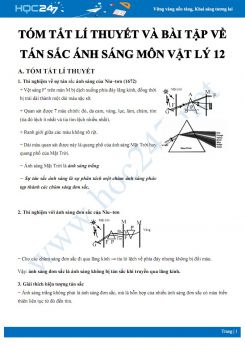 Tóm tắt lí thuyết và bài tập về Tán sắc ánh sáng môn Vật lý 12 có đáp án