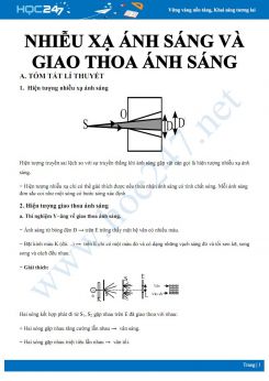 Bài tập Nhiễu xạ ánh sáng và giao thoa ánh sáng môn Vật lý 12 có đáp án