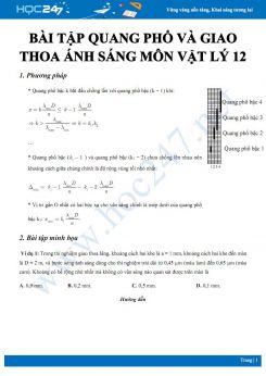 Bài tập về Quang phổ ánh sáng và Giao thoa ánh sáng môn Vật lý 12 có đáp án