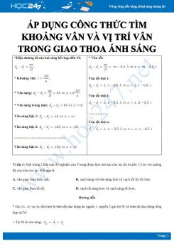 Bài tập áp dụng công thức tìm khoảng vân và vị trí vân trong Giao thoa ánh sáng môn Vật lý 12