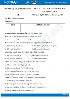 Đề kiểm tra 1 tiết HK2 môn Địa lí 9 năm học 2019-2020 - Trường THCS Nguyễn Đình Chiểu có đáp án
