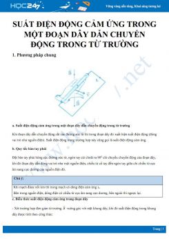 Bài tập tìm Suất điện động cảm ứng trong một đoạn dây dẫn chuyển động trong từ trường có đáp án