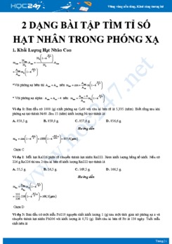 2 dạng bài tập tìm tỉ số hạt nhân trong Phóng xạ môn Vật lý 12 có đáp án