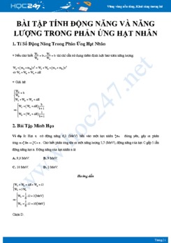 Bài tập tính động năng và năng lượng trong phản ứng hạt nhân môn Vật lý 12 có đáp án