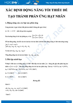 Bài tập xác định động năng tối thiểu để tạo thành phản ứng hạt nhân có đáp án