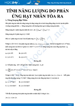 Bài tập tính năng lượng do phản ứng hạt nhân tỏa ra có đáp án môn Vật lý 12