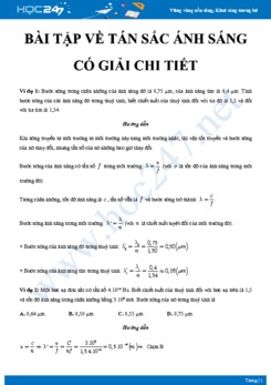 Bài tập về Tán sắc ánh sáng có giải chi tiết môn Vật lý 12 năm 2020