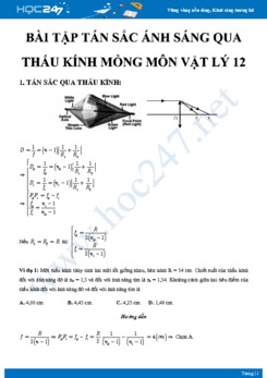 Bài tập Tán sắc ánh sáng qua thấu kính mỏng môn Vật lý 12 có đáp án chi tiết