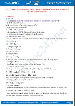 Bài tập trắc nghiệm chuyên đề Nhôm và hợp chất của Nhôm môn Hóa học 12 năm 2020 Trường THPT Cao Thắng
