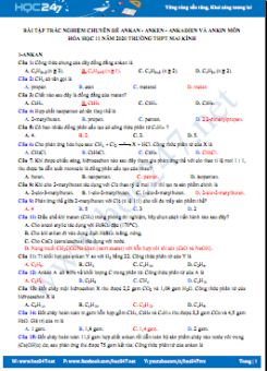 Bài tập trắc nghiệm chuyên đề Ankan, Anken, Ankađien và Ankin môn Hóa học 11 năm 2020 Trường THPT Mai Kính