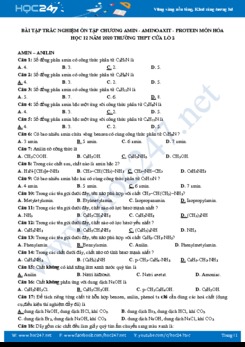 Bài tập trắc nghiệm ôn tập Chương Amin - Amino axit - Protein môn Hóa học 12 năm 2020 Trường THPT Cửa Lò 2