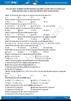 Bài tập trắc nghiệm ôn tập chuyên đề kim loại kiềm và hợp chất của kim loại kiềm môn Hóa học 12 năm 2020 Trường THPT Tương Dương