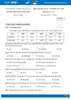 Đề kiểm tra HK2 môn Địa lí 11 năm 2020 - Trường THPT Phan Ngọc Hiển có đáp án