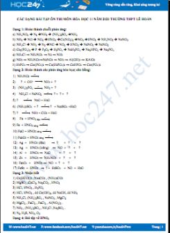 Các dạng bài tập ôn thi môn Hóa học 11 năm 2020 Trường THPT Lê Hoàn