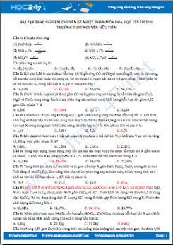 Bài tập trắc nghiệm chuyên đề nhiệt phân môn Hóa học 12 năm 2020 Trường THPT Nguyễn Hữu Tiến