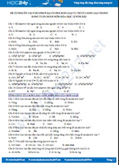 Đề cương ôn tập Đại cương kim loại và vị trí kim loại trong bảng tuần hoàn môn Hóa học 12 năm 2020