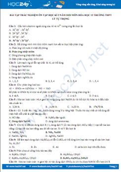 Bài tập trắc nghiệm ôn HK2 năm 2020 môn Hóa học 12 Trường THPT Lý Thường Kiệt