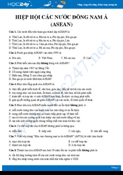 Bài tập trắc nghiệm ôn tập chủ đề Hiệp hội các nước Đông Nam Á (ASEAN) Địa lí 11 có đáp án