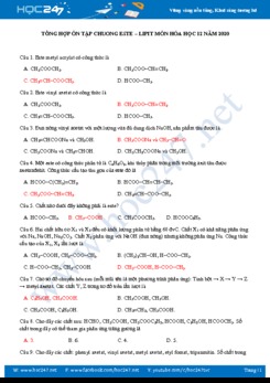 Tổng hợp ôn tập Chương Este - Lipit môn Hóa học 12 năm 2020