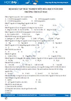 Bộ 60 bài tập trắc nghiệm ôn tập môn Hóa học 8 năm 2020 Trường THCS Lê Mao