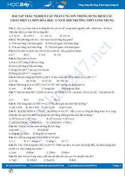 Bài tập trắc nghiệm chuyên đề phản ứng trao đổi các ion trong dung dịch chất điện li môn Hóa học 11 năm 2020 Trường THPT Linh Trung