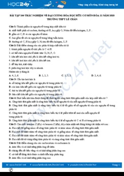 Bộ 100 câu trắc nghiệm ôn tập Đại cương về Hóa hữu cơ môn Hóa 11 năm 2020 Trường THPT Lê Chân