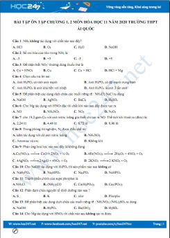 Bài tập ôn tập Chương 1,2 môn Hóa học 11 năm 2020 Trường THPT Ái Quốc