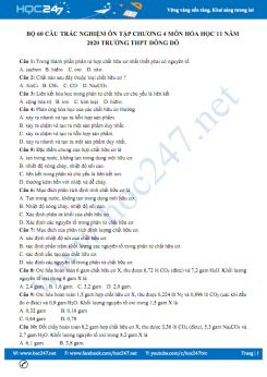 Bộ câu hỏi trắc nghiệm ôn tập Chương 4 môn Hóa học 11 năm 2020 Trường THPT Đông Đô