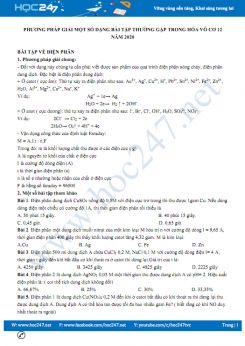 Phương pháp giải một số dạng bài tập thường gặp trong Hóa vô cơ 12 năm 2020