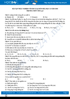 Bài tập trắc nghiệm về kim loại môn Hóa học 12 năm 2020 Trường THPT Yên Lạc