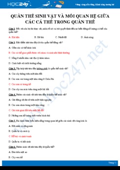 Câu hỏi trắc nghiệm ôn tập chủ đề Quần thể sinh vật và mối quan hệ giữa các cá thể trong quần thể Sinh học 12 có đáp án