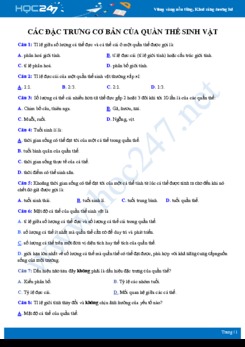 40 Câu hỏi trắc nghiệm ôn tập kiến thức Các đặc trưng cơ bản của quần thể sinh vật Sinh học 12 có đáp án