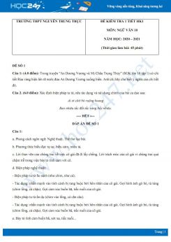 Bộ 4 đề kiểm tra 1 tiết HK1 môn Ngữ văn 10 năm 2020 Trường THPT Nguyễn Trung Trực