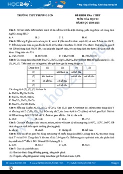 Đề kiểm tra 1 tiết môn Hóa học 12 năm 2020 Trường THPT Phương Sơn