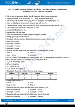 Bài tập trắc nghiệm chuyên đề Liên kết Hóa học môn Hóa 10 năm 2020 Trường THPT Thanh Bình