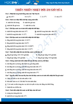 50 Câu hỏi trắc nghiệm ôn tập chủ đề thiên nhiên nhiệt đới ẩm gió mùa Địa lí 12 có đáp án