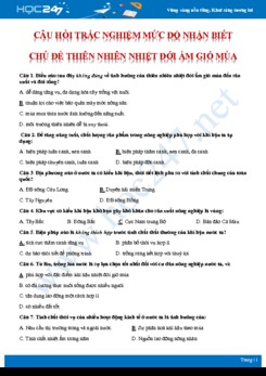 45 Câu hỏi trắc nghiệm ôn tập chủ đề thiên nhiên nhiệt đới ẩm gió mùa Địa lí 12 mức độ nhận biết