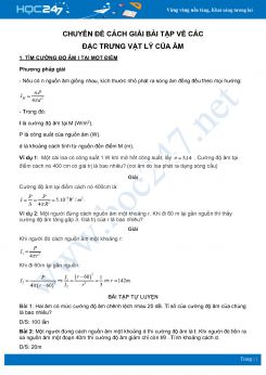 Chuyên đề Cách giải bài tập về đặc trưng vật lý của âm môn Vật Lý lớp 12 năm 2020